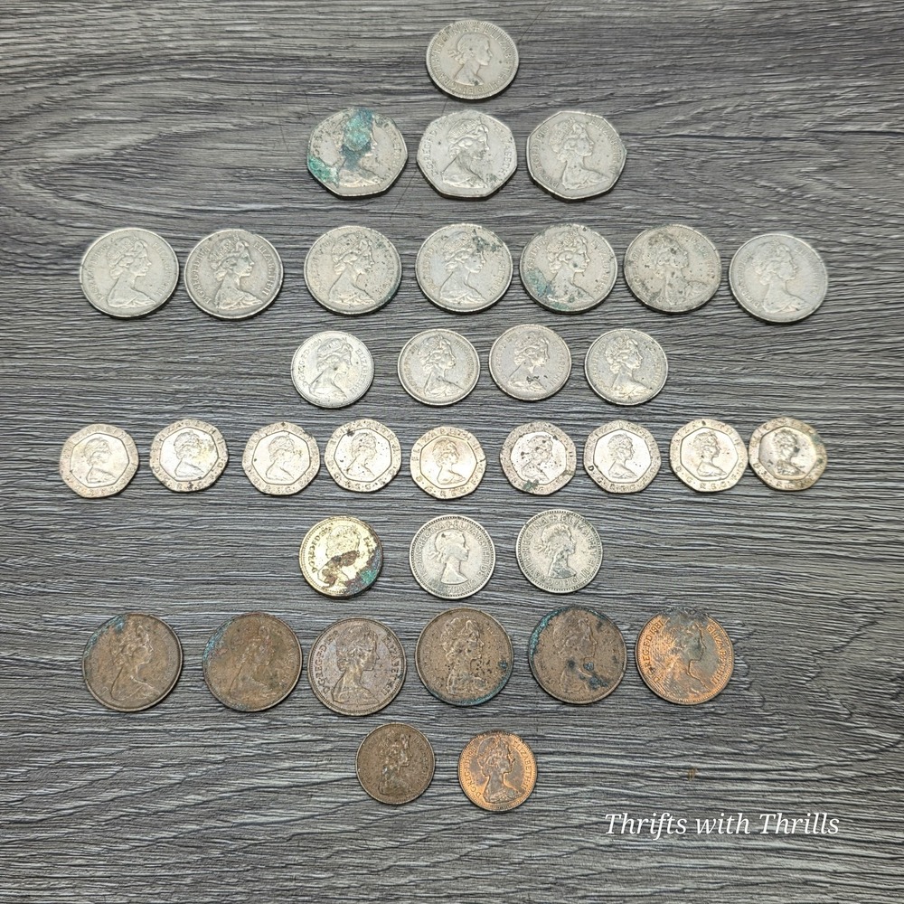 UK Great Britain Coin Collection - 35 Mixed Coins - 50s, 60s, 70s, 80s